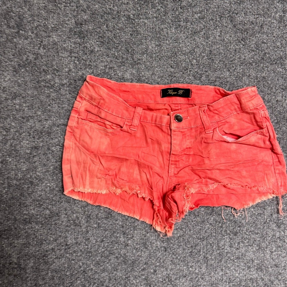 Klique B Shorts Womens Size 26 Coral Orange Denim Raw Hem Frayed Casual Summer